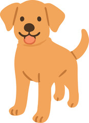 Cute brown cartoon puppy standing with tongue hanging out and tail up creating a happy and playful expression.