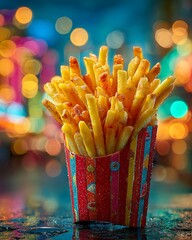 Golden french fries vibrant night scene high resolution picture