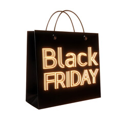 A shopping bag with " Black Friday " displayed in glowing letters signaling a big sales event Great for promotions and adverts !