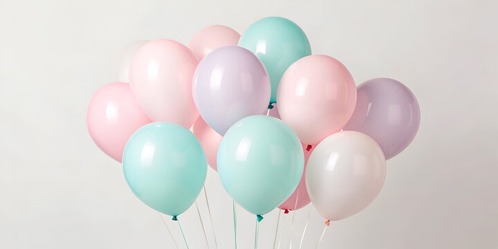 Pastel balloons floating isolated on white background festive celebration design - Powered by Adobe
