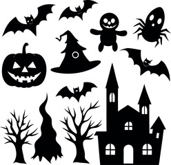 Halloween Silhouette Collection with Pumpkin Bats Castle and More