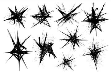 cybersigilism vector asset pack of thin black ink strokes in geometric or star shapes expressive black ink strokes on white background