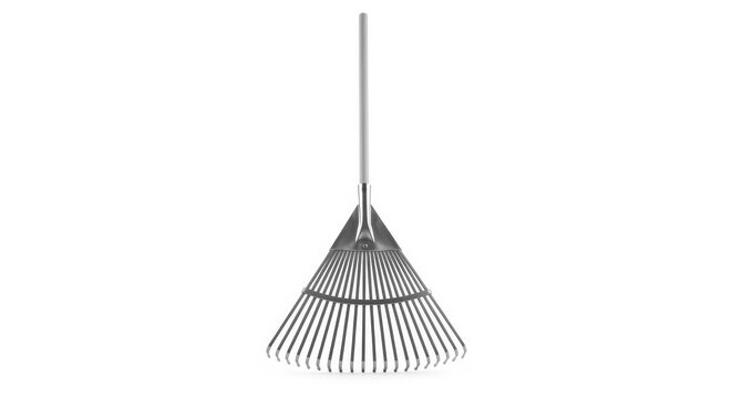 Garden leaf rake with wooden handle isolated on white background