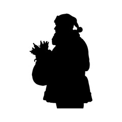 Santa silhouette carrying gifts, festive holiday season spirit, perfect for Christmas designs
