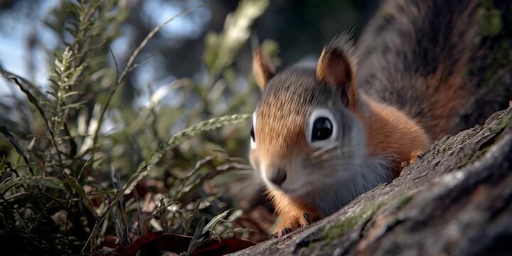 Anime style cartoon squirrel in the forest