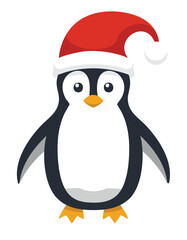 Adorable penguin wearing a red santa hat christmas festive