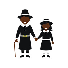 Black clad figures holding hands with hats and cane pilgrim thanksgiving