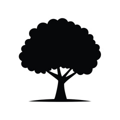 Black silhouette of a leafy tree with spreading branches white