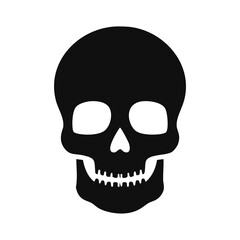 Black skull with empty eye sockets and teeth white bone