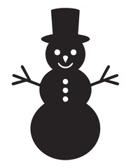Black snowman with top hat and stick arms silhouette