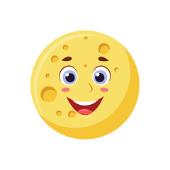 Cheerful yellow cheese character with holes and smiling face cartoon