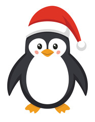 Cute penguin wearing santa hat christmas cartoon