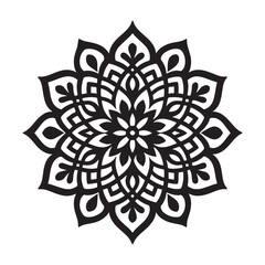 Black Mandala Flower Pattern Vector | Geometric Ornamental Design