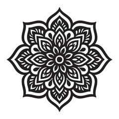 Black Mandala Flower Pattern Vector | Geometric Ornamental Design