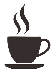 Dark coffee cup with rising steam saucer