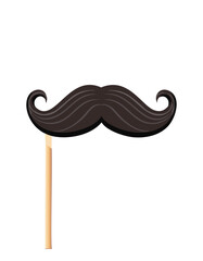 Dark curly mustache prop on wooden stick fake accessory