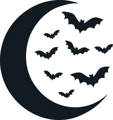 Fototapeta premium Dark crescent moon with flying bats night