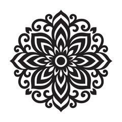 Black Mandala Flower Pattern Vector | Geometric Ornamental Design