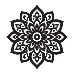 Black Mandala Flower Pattern Vector | Geometric Ornamental Design