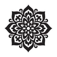Black Mandala Flower Pattern Vector | Geometric Ornamental Design
