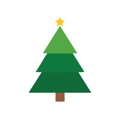 Green christmas tree with yellow star on white background holiday