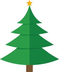Green evergreen tree with yellow star christmas tree holiday