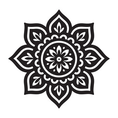 Black Mandala Flower Pattern Vector | Geometric Ornamental Design