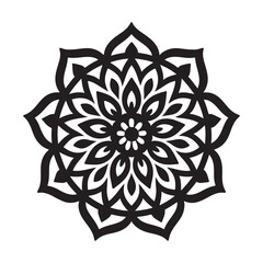 Black Mandala Flower Pattern Vector | Geometric Ornamental Design