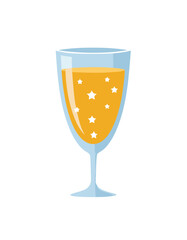 Orange beverage with white stars in a clear glass yellow