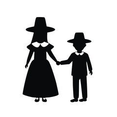 Pilgrim figures holding hands black