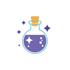 Purple potion bottle with sparkles liquid blue