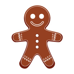Smiling gingerbread man with white icing details cookie baked good