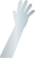 Glossy metallic silver raised hand icon in a sleek vertical format, ideal for tech interfaces, accessibility designs, educational tools, and social engagement graphics.