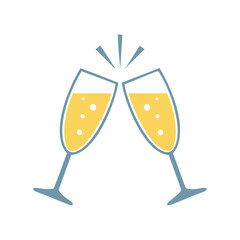 Two champagne glasses clinking together with bubbles toast celebration
