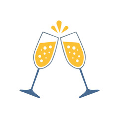 Two champagne glasses clinking with bubbles celebration toast