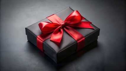 Obraz premium Black gift box with red ribbon and bow