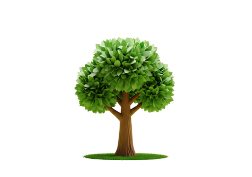 Cartoon Tree Illustration on Black Background with Green Leaves