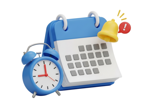 Deadline Reminder with Calendar Clock and Bell Illustration in Blue and Yellow