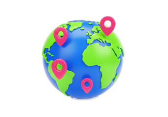 Global locations with location pins on Earth travel destinations concept