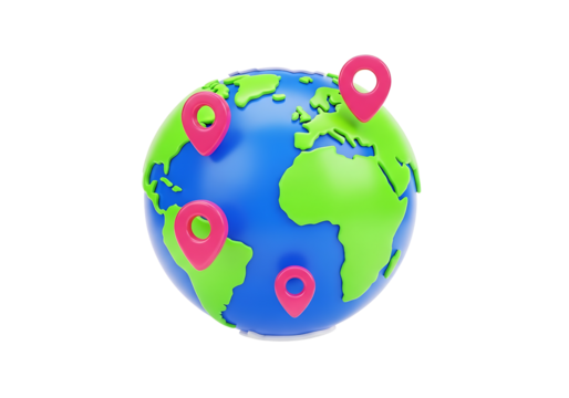 Global locations with location pins on Earth travel destinations concept
