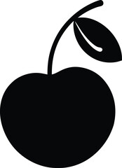 Black Silhouette of Cherry Fruit - Simple Vector Icon and Symbol. Cherry Fruit Symbol - Minimalist Black Silhouette Vector