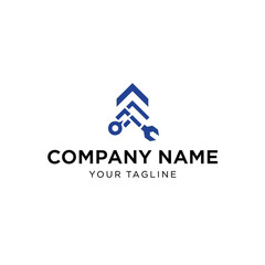 Abstract logo design featuring tools and an upward arrow, likely for a company in the technical or repair industry.