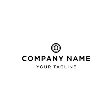 Minimalist black and white logo template with a circular icon of three bars, ready for a company name and tagline.