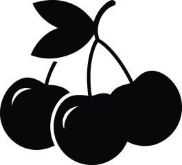 Cherry Fruits Icon Black Silhouette Vector Illustration. Cherry Orchard Icon - Minimalist Black Fruit Silhouette Vector