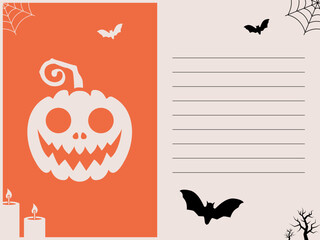 Halloween holiday card vector accessories. Halloween icon set. Skull, hat, pumpkin, snake, black cat holiday Illustration collection. Set for Halloween celebration. Cards with creepy and scary
