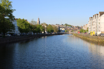 River Lee on a sunny evening in centre city Cork, Ireland
