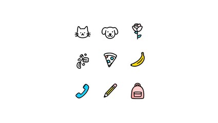 Hand-Drawn Variety Illustration Set – Playful Doodle Collection of Animals, Flowers, Food, and Everyday Objects