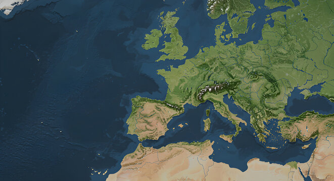 High-Resolution Political Map of UK and Europe