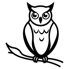 Owl with tree branch outline vector, a modern owl bird icon art design, black vector of an owl, simple owl art, an owl isolated