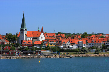 Fototapeta premium Denmark, Bornholm Island. Panorama of Ronne viewed from the harbour entrance.